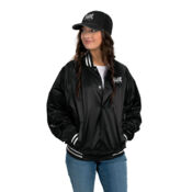 Satin Baseball Jacket/Striped Trim Thumbnail