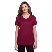 Women's CrownLux Performance® Plaited Tipped V-Neck Shirt Thumbnail