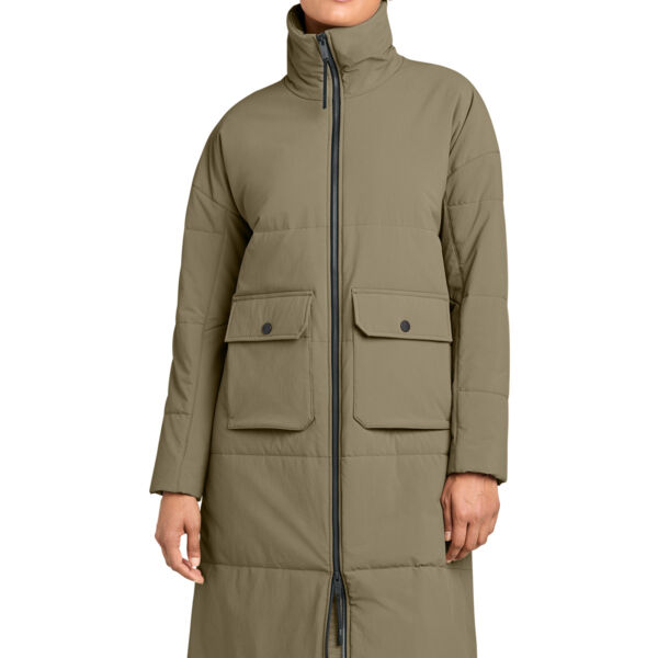 Women's Sashiko Stretch Puffy Long Jacket Thumbnail
