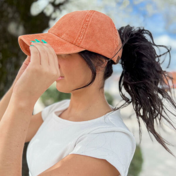 Stonewashed Corduroy Criss Cross High Pony C.C Ball Cap Thumbnail