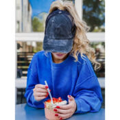 Washed Denim Criss Cross High Pony CC Ball Cap Thumbnail